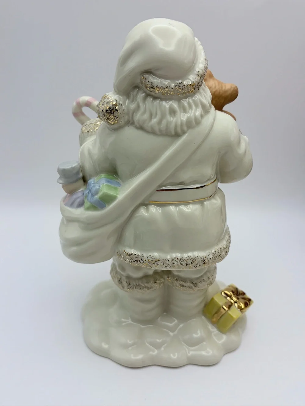 Lenox Santa Figurine, Violet/Gold Trim, Sack of Toys, Teddy Bear, Drum. So cute!
